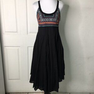 New Free People Womens Boho Chic Embroidered Dress Size 2 Black NWOT